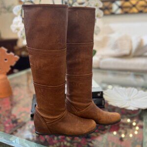 STUART WEITZMAN Brown Knee High Boots Distressed Leather Hidden Wedge Size 7